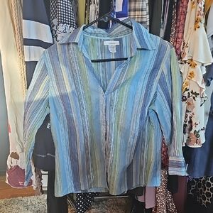 Dress Barn Blue and Green Striped Button Down Shirt